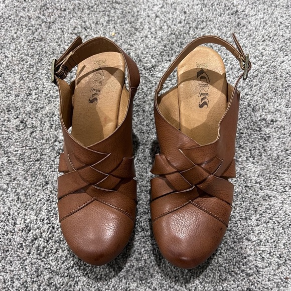 Korks Wynne Clogs Brown Strappy Heels Platform Faux Leather Women’s Size US 7 M - Picture 1 of 10